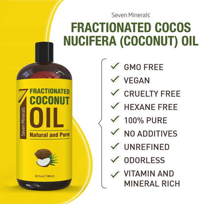 , Pure Fractionated Coconut Oil - Big 32 Fl Oz Bottle - Non-Gmo, 100% Natural, Lightweight Massage Oil for Massage Therapy on Skin, Hair, More - Perfect Carrier Oil for Essential Oils