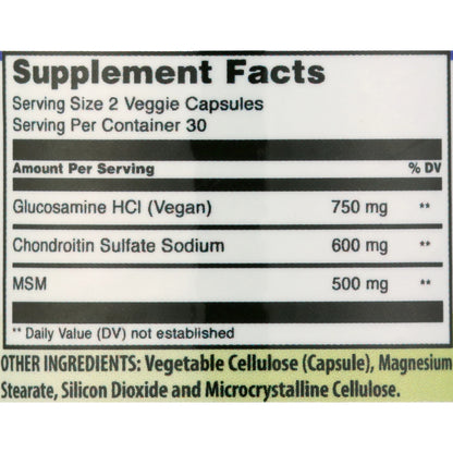 Glucosamine Chondroitin & MSM Shellfish Free 60 Veggie Capsules