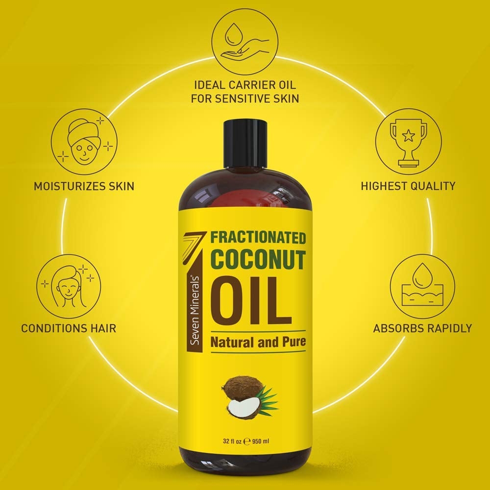 , Pure Fractionated Coconut Oil - Big 32 Fl Oz Bottle - Non-Gmo, 100% Natural, Lightweight Massage Oil for Massage Therapy on Skin, Hair, More - Perfect Carrier Oil for Essential Oils