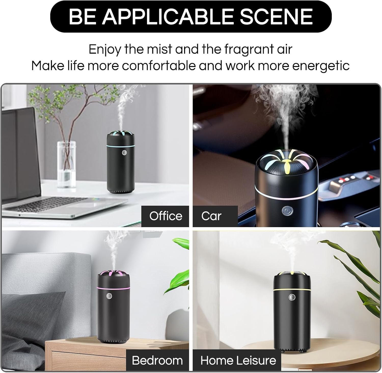 Car Humidifier, Car Diffuser, Car Diffusers for Essential Oils, Smart Car Air Freshener Diffuser, USB Cool Mist Humidifier Diffuser for Car Home Office Bedroom (Black)