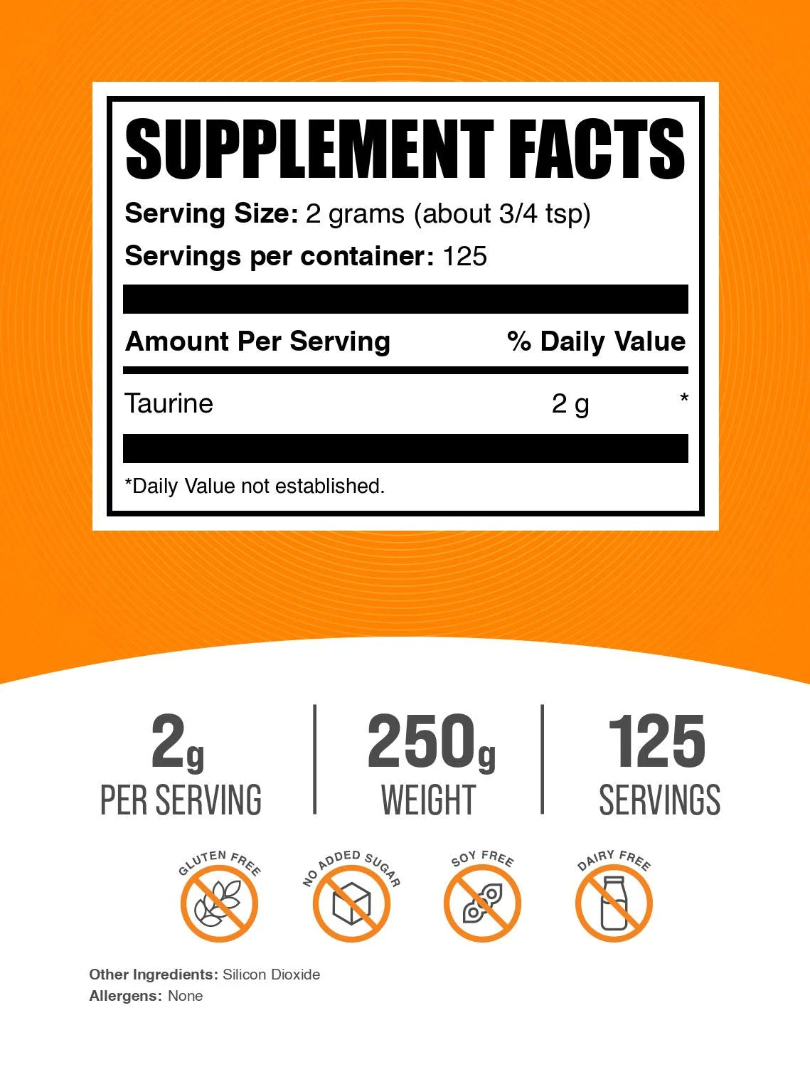 Bulksupplements Taurine Powder - Gluten Free, 2G per Serving - 500 Grams (1.1 Lbs) - 250 Servings